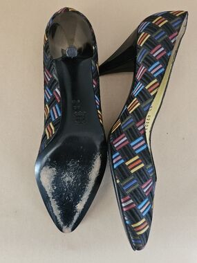 EUC Bruno Magli Woven Multicolor Pumps - Size 9.5 AA - Italy 80s Vintage